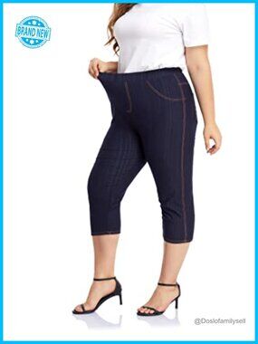 Plus Size Capri Jeggings High Waisted Pull On with Pockets 1X-4X